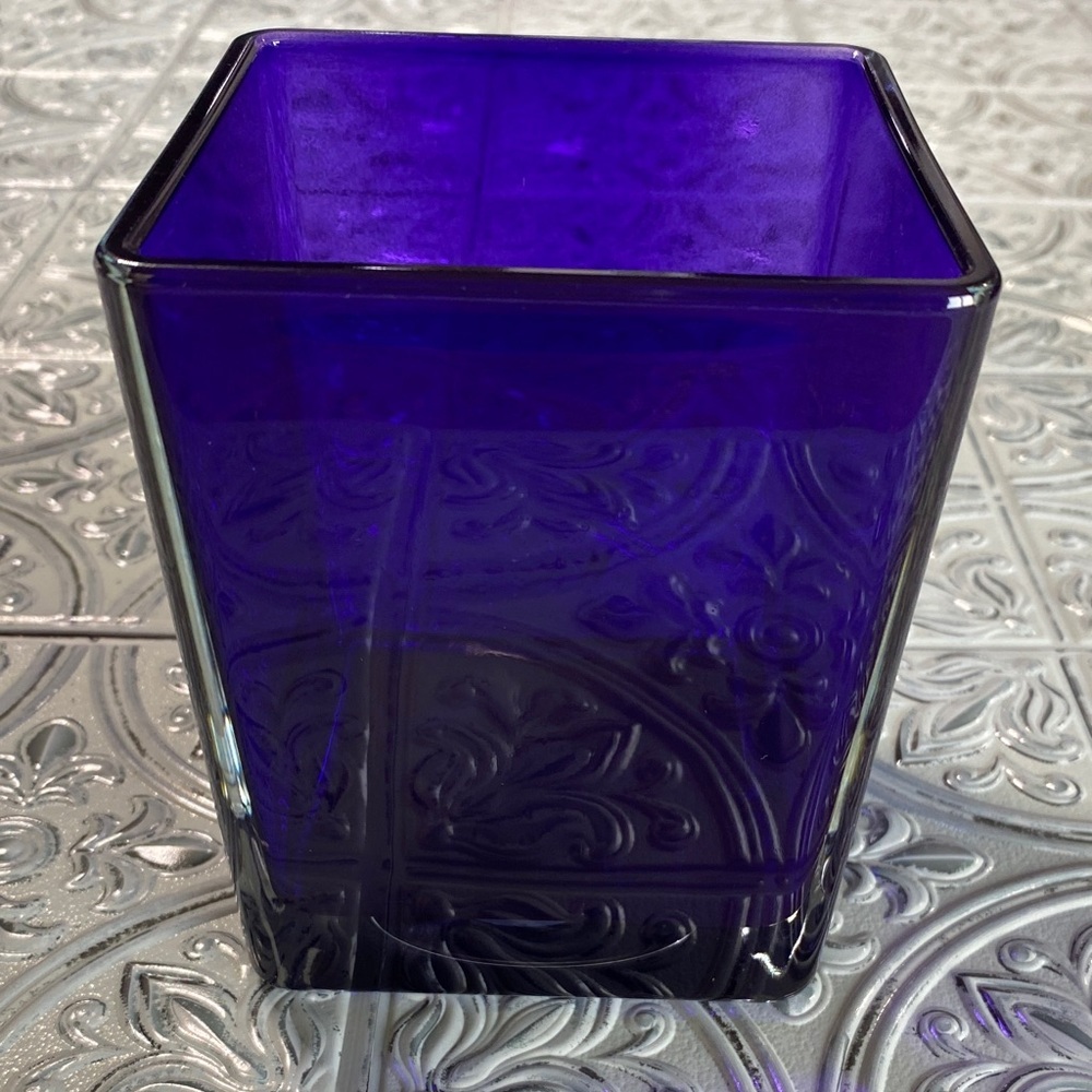 Teleflora Purple Glass Square Cube Vase l Made In Poland